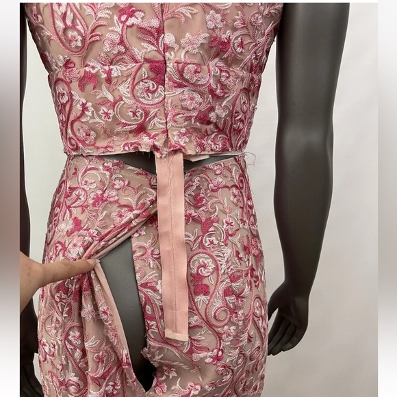 BCBG Maxazria Formal Dress 8 Pink Floral Embroidery Long Sexy Princess Prom - Picture 9 of 16